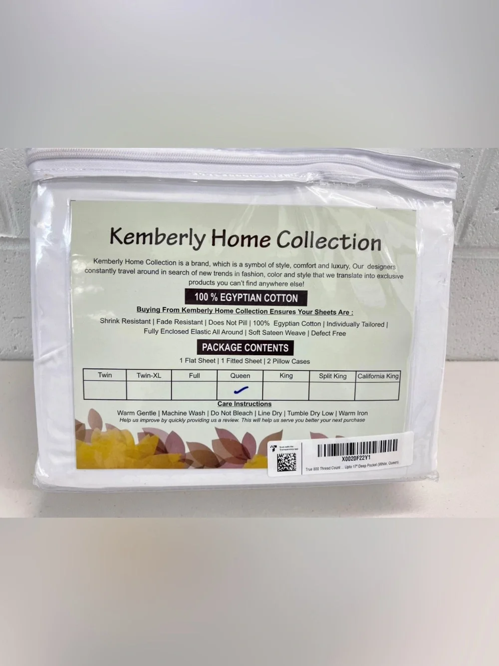 800 Thread Count / 100% Egyptian Cotton Queen Bed Sheet Set